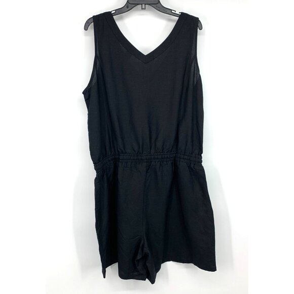 Ashley Stewart Romper Black Ramie Sleeveless Zip V Neck Drawstring - Picture 7 of 9
